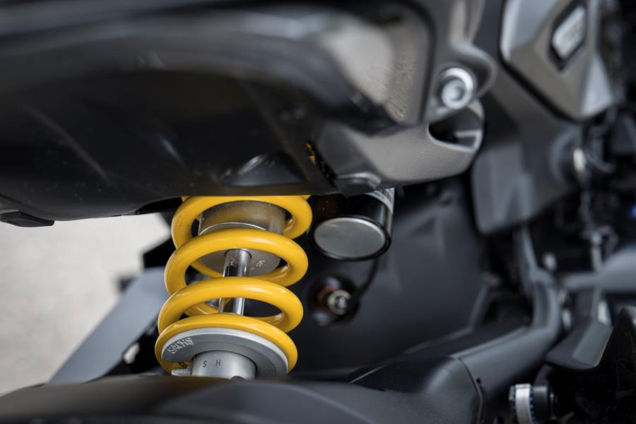 2025-on Ducati XDiavel V4 detailed shot of the rear suspension