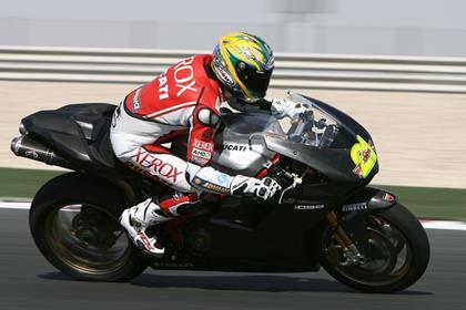 Troy Bayliss topped the timesheets on the Ducati 1098 on the final day of testing in Qatar