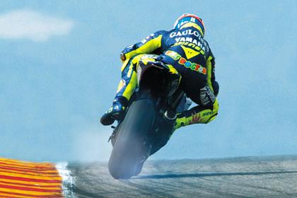 Valentino Rossi at Mugello in 2005 drifting round the turn