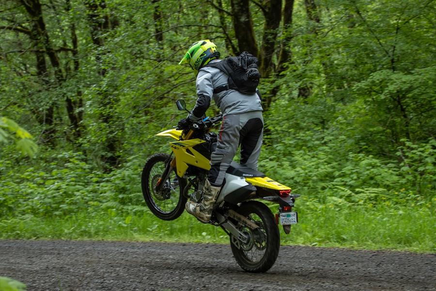 2025 Suzuki DR-Z4S, pulling a wheelie 
