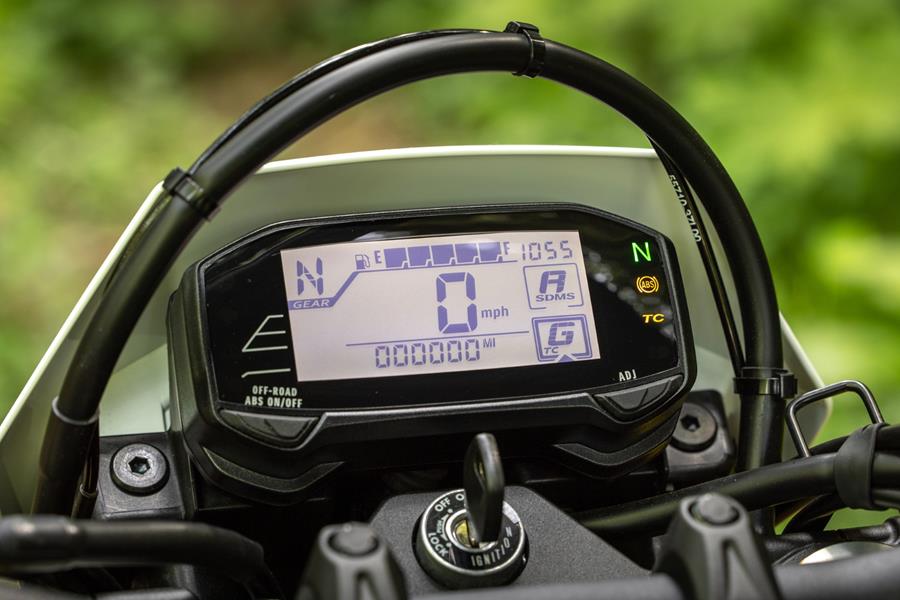 2025 Suzuki DR-Z4S, dashboard with riding mode displayed