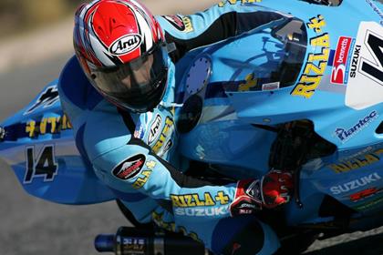 Atsushi watanabe is in the middle of his first test as a Rizla Suzuki rider