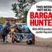 An attacker using an angle grinder attack on a parked motorcycle with a chain lock, plus MCN's Bargain Hunter logo