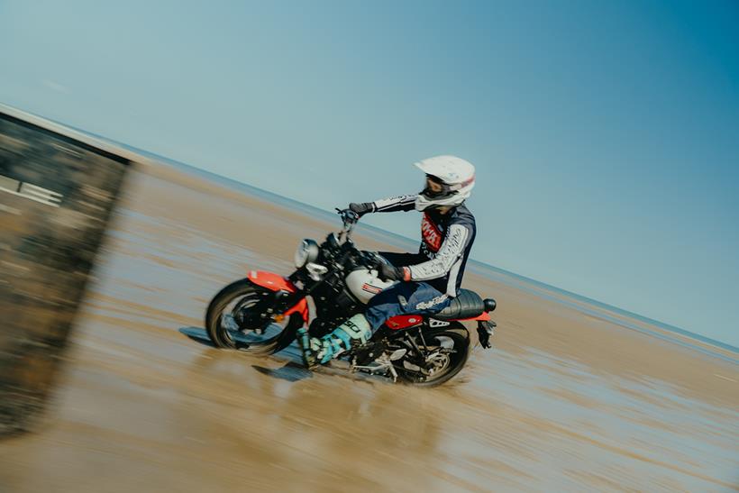 Yamaha XSR125 cornering on beach