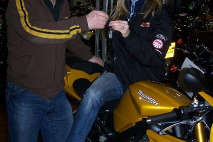 Maria Costello with her Triumph Daytona 675