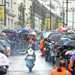 Crowds stay for the parade through the town despite the rain