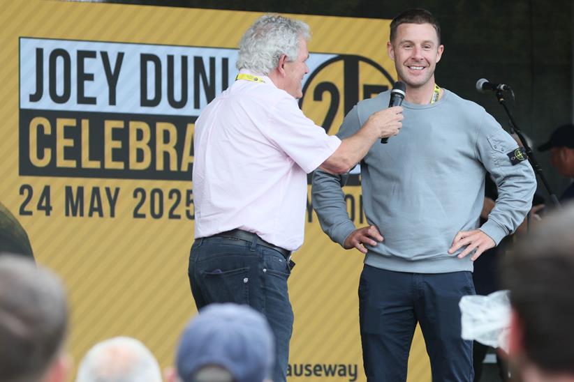 Jonathan Rea talks on stage