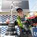 Davey Todd celebrates victory in the opening Superbike TT race.
