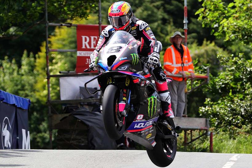 Davey Todd at Ballaugh Bridge during the opening Superbike TT race