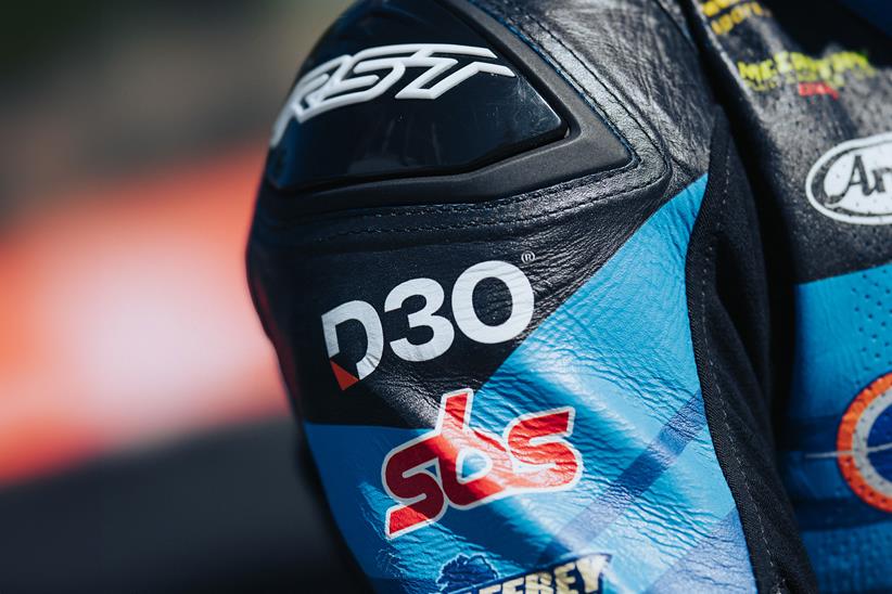 D3O and RST logo on motorcycle suit