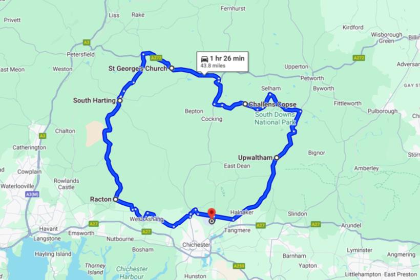 A great riding route around Aerodrome Café, Goodwood Motor Circuit
