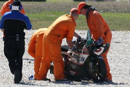 Max Biaggi broke his wrist in a 170mph crash in Phillip Island