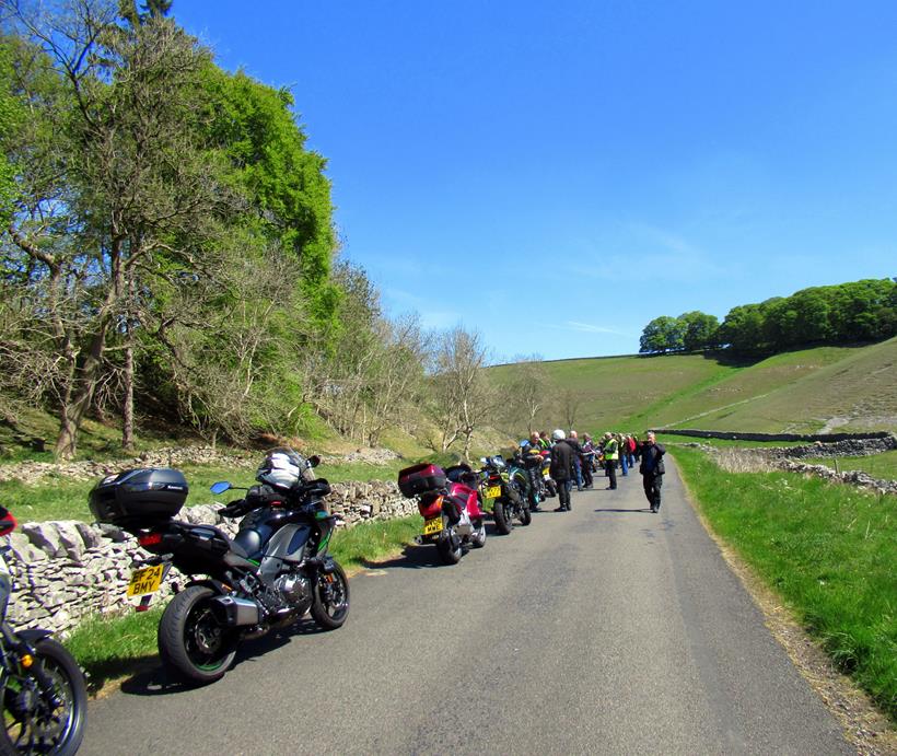 Motorbikes parked up on the roadside
