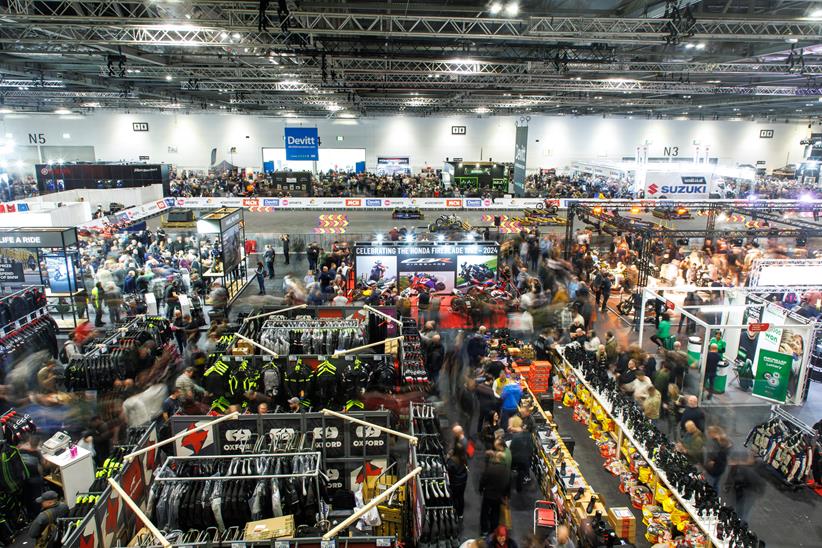 A full show hall at the MCN London Motorcycle Show
