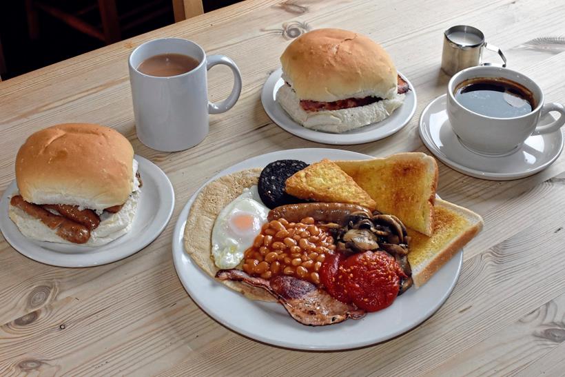 Full English breakfast and  sausage and bacon burgers at the Yondermann Café