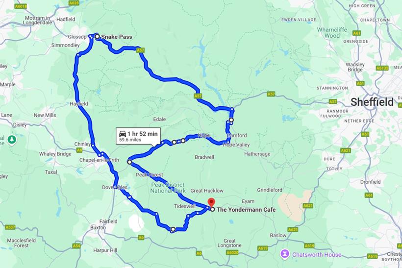 Google maps route of the