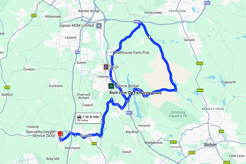 Our recommended route near the Gasket in Wigan