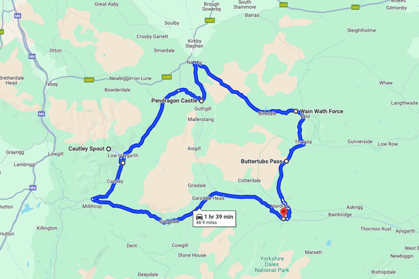 Our recommended route near Penny Garth Cafe