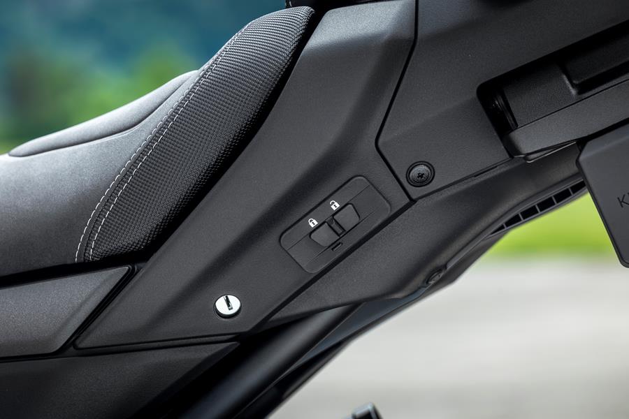 2025-on Yamaha Tracer 9 GT+ detailed shot of the seat cushion