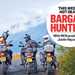 Three riders posing on a mountain pass, with MCN's Bargain Hunter logo