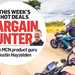 Two riders on a country road in summer, with MCN's Bargain Hunter logo