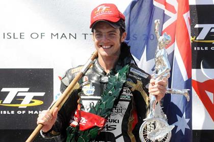 Cameron Donald takes his second victory at the 2008 Isle of Man TT in the Superstock race this morning (Pic: Pacemaker Press)