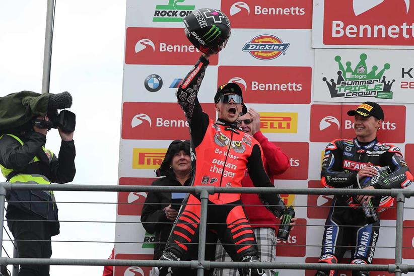 Scott Redding celebrates victory at Knockhill in 2019.