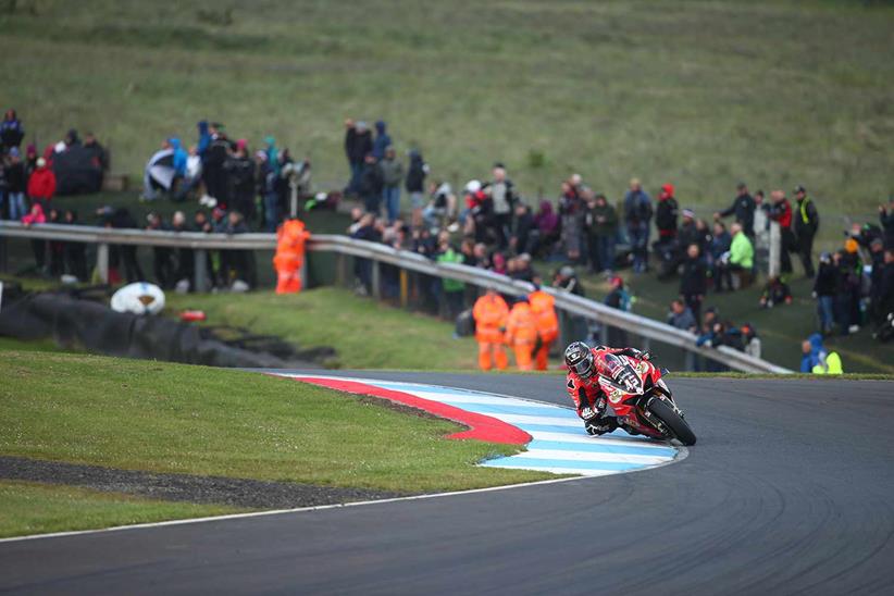 Scott Redding in action for PBM Ducati at Knockhill during the 2019 BSB season.