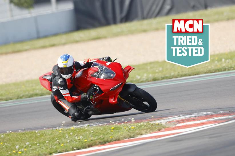 Womens leather suit worn by rider on Ducati