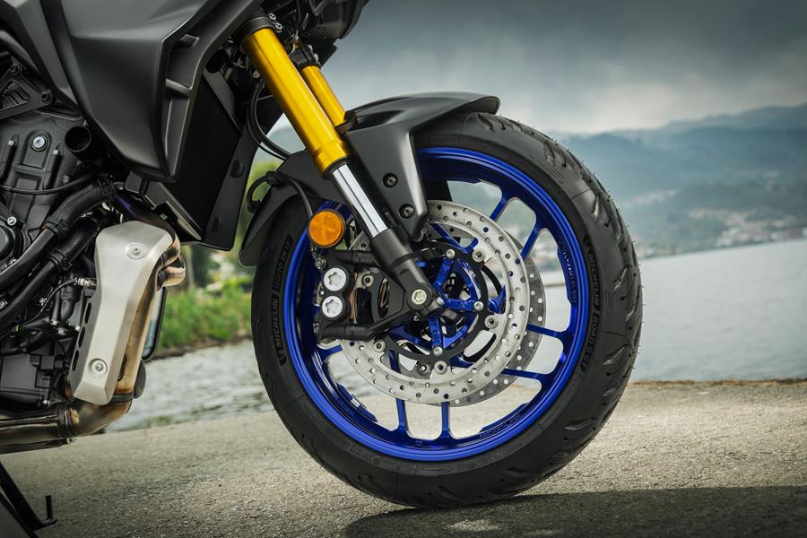 2025-on Yamaha Tracer 7 GT detailed shot of the front tyre