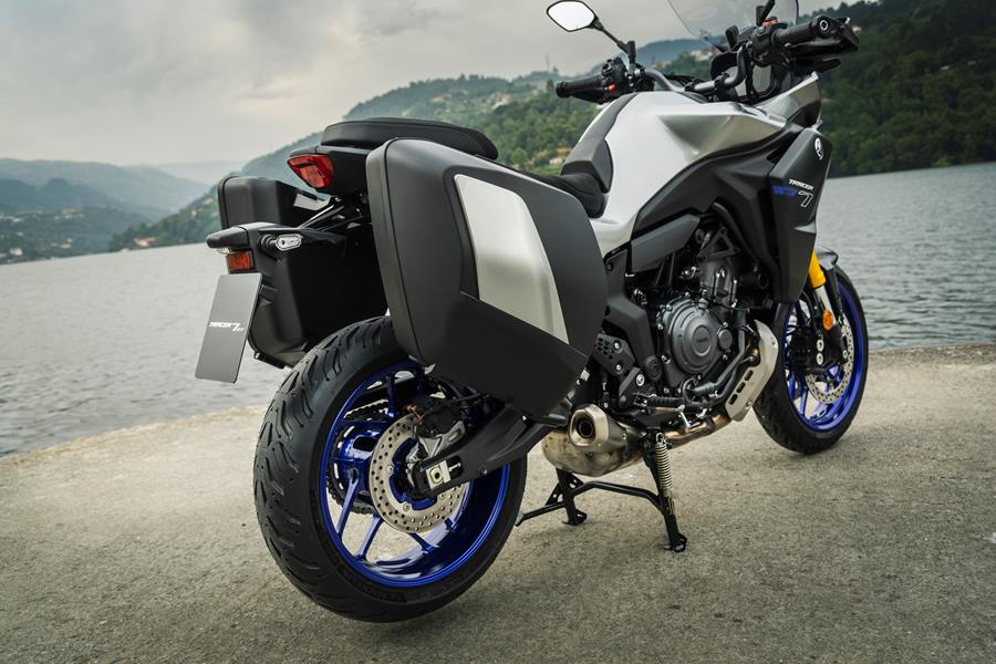 2025-on Yamaha Tracer 7 GT detailed shot of the rear with the panniers