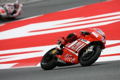 Casey Stoner set the fastest time in free practice at Catalunya