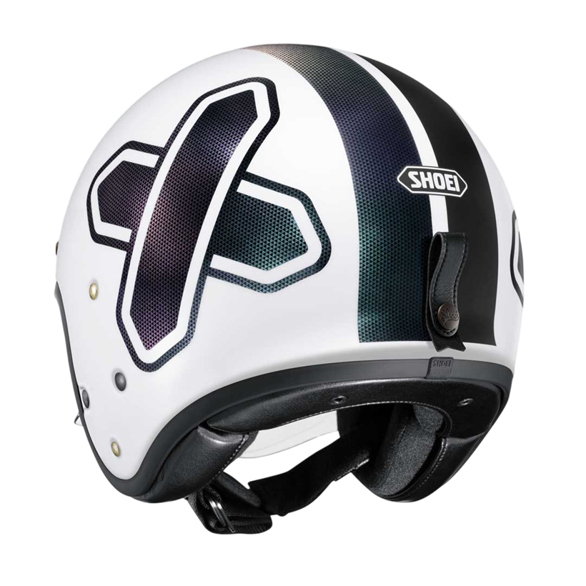 White with black cross livery Shoei J.O 2