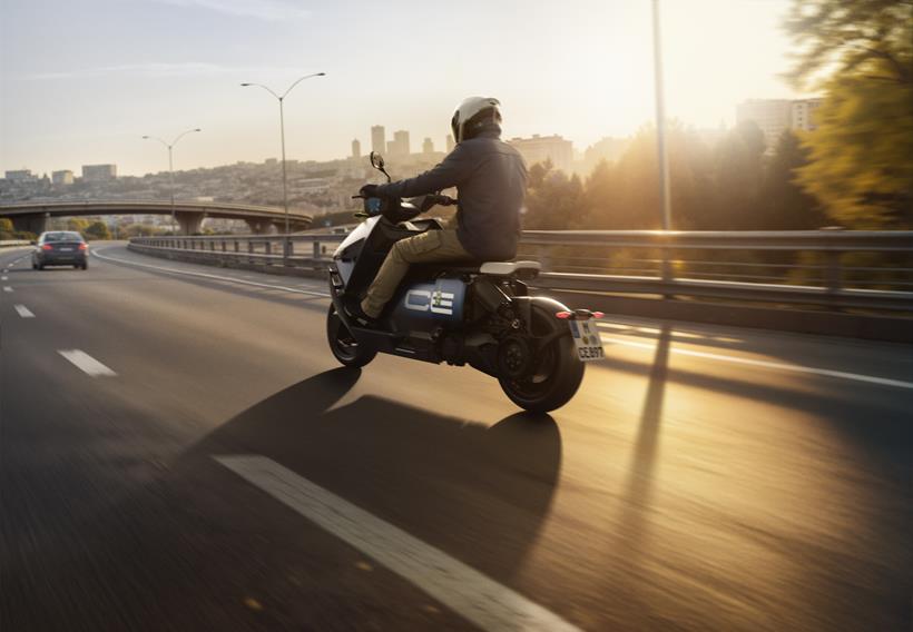 BMW CE 04 riding along a motorway