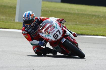 The extra weight is doing little to hold Airwaves Ducati's Shane Byrne back at he went fastest in the first free practice at Snetterton