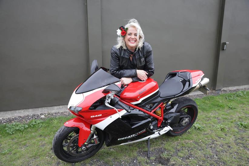 Emma with her Ducati