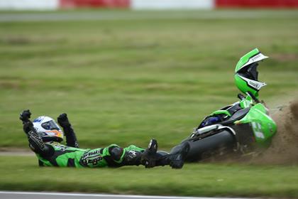 MSS Discovery Kawasaki's Stuart Easton will miss tomorrow's races and the Mallory Park round after breaking his wrist in a high-speed crash