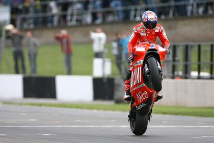 Casey Stoner celebrating his Donington Park victory