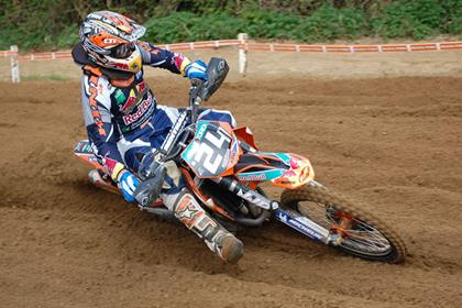 Shaun Simpson took victory in the MX2 race at Desertmartin