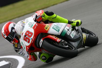 Marco Simoncelli got the better of his rivals to post the fastest time in Assen this morning for the 250 free practice