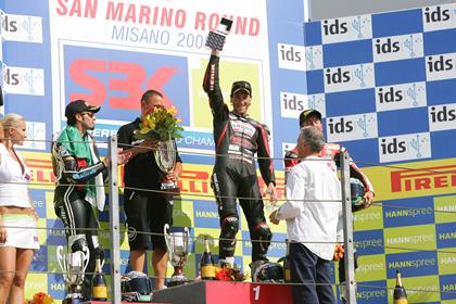 Ruben Xaus took victory in the second World Superbikes race at Misano