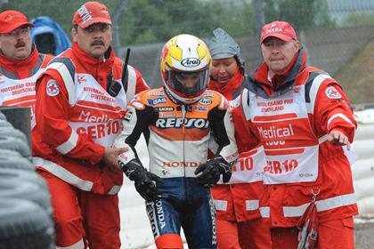 Dani Pedrosa is a major doubt for next weekend’s American GP at Laguna Seca after his crash in Germany this afternoon