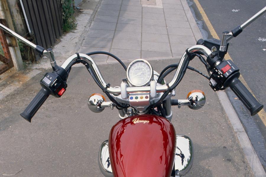 The underside of the Yamaha Virago 535's exhausts