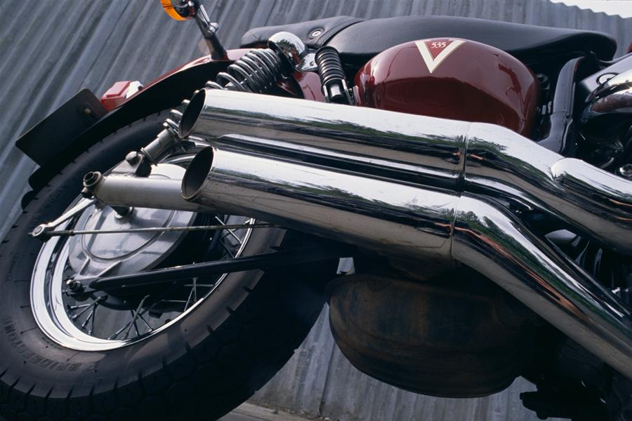 The underside of the Yamaha Virago 535's exhausts