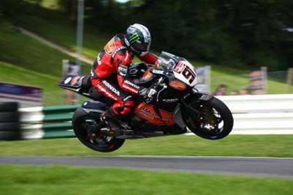 Leon Haslam flies over the mountain on his way to the win at Cadwell Park British Superbikes