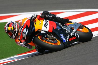 A new Showa front fork helped Dani Pedrosa put some of his recent Michelin misery behind him