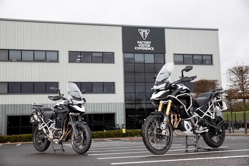 Triumph Tiger 1200 duo in front of Visitor Experience centre