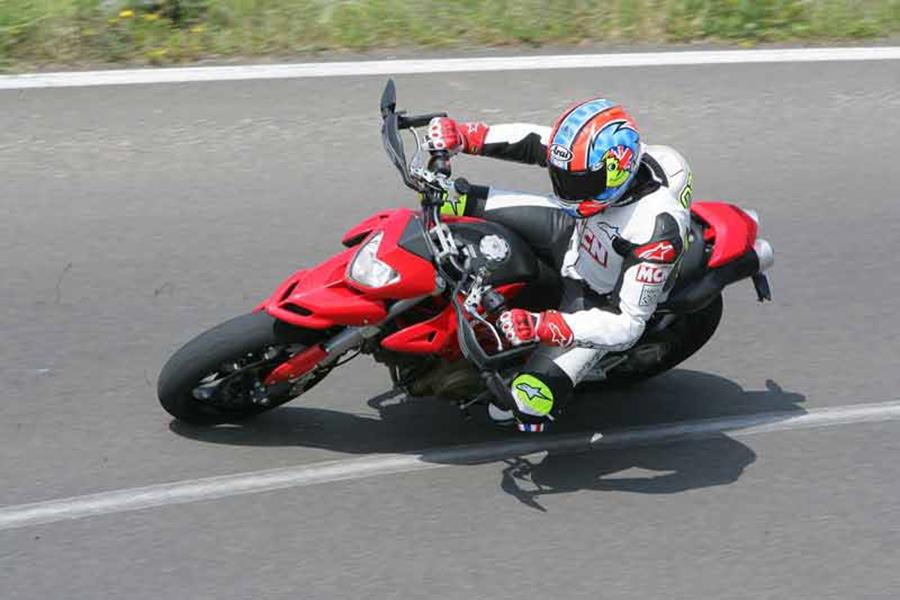 Ducati Hypermotard 1100 ridden with knee down