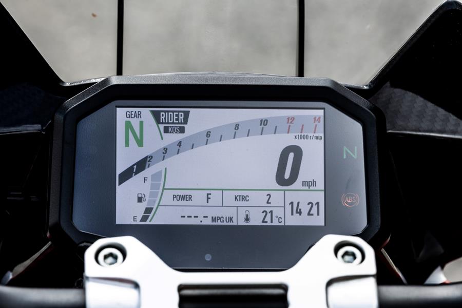 2025 Bimota Tesi H2 Tera, close up of TFT dash display