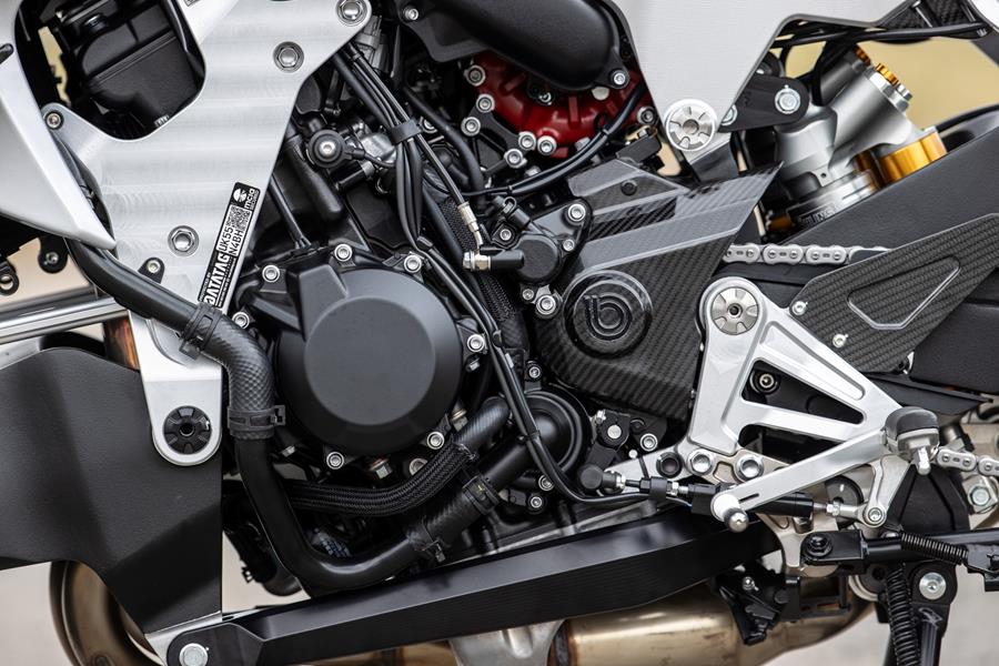 2025 Bimota Tesi H2 tera, static close up image showing the left side of the engine